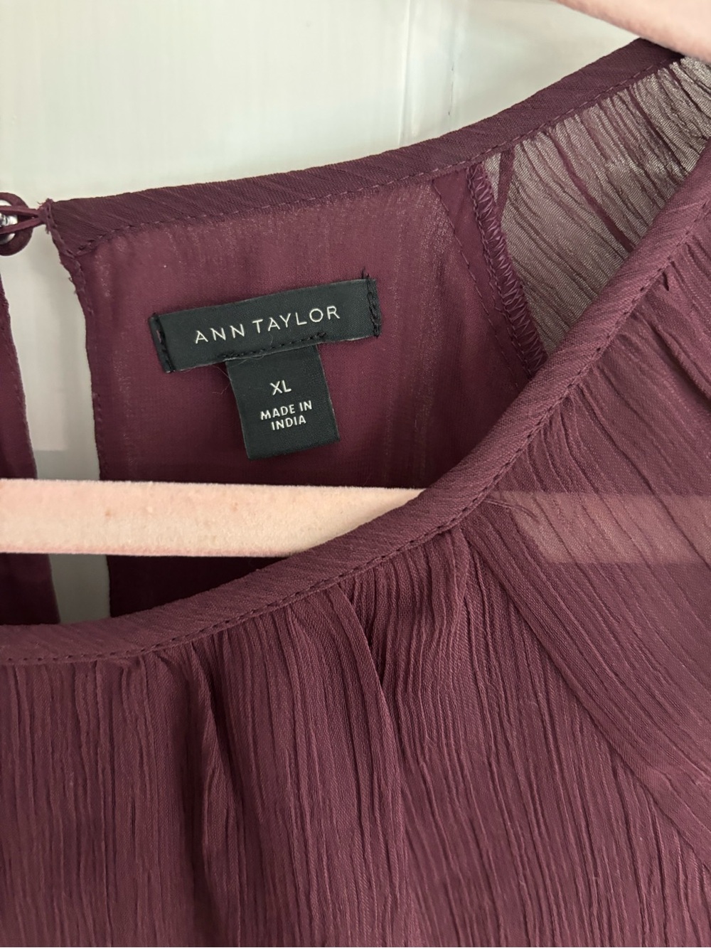 Ann Taylor Sheer Ruffle Detail Long-Sleeve Blouse - Plum - Picture 3 of 3